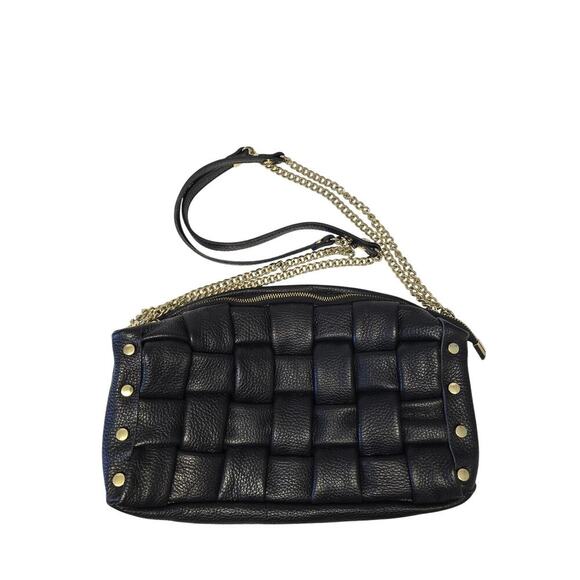 Valentina Fiore Guiene Leather Braided Black Shoulder Bag with Gold Strap Italy - Picture 3 of 8